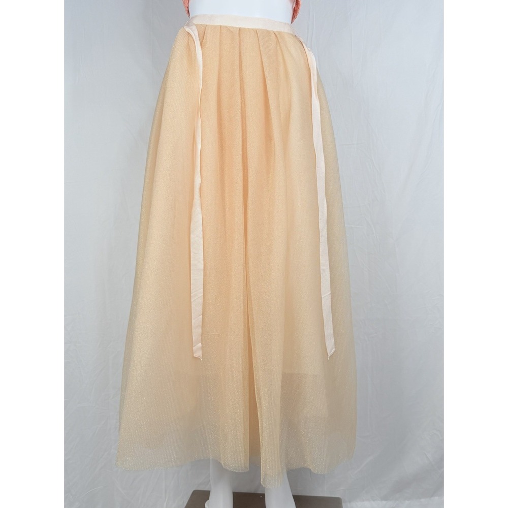 J.Crew Tulle Ball Skirt in Pale Buff Gold Pleated Ribbon Belt A-line Maxi Sz-00 - Picture 2 of 16